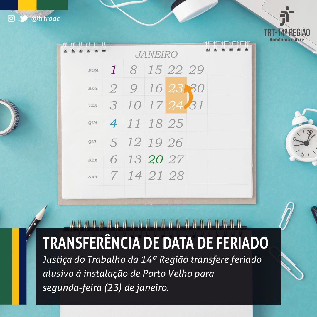 Arte com texto e calendário indicando a transferência do feriado.