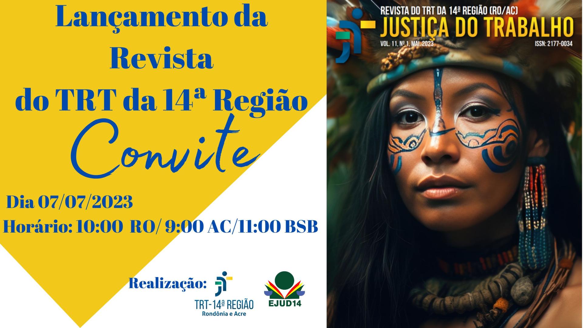 A imagem mostra a foto de uma índia a direita, e ao lado o convite para o lançamento da revista.