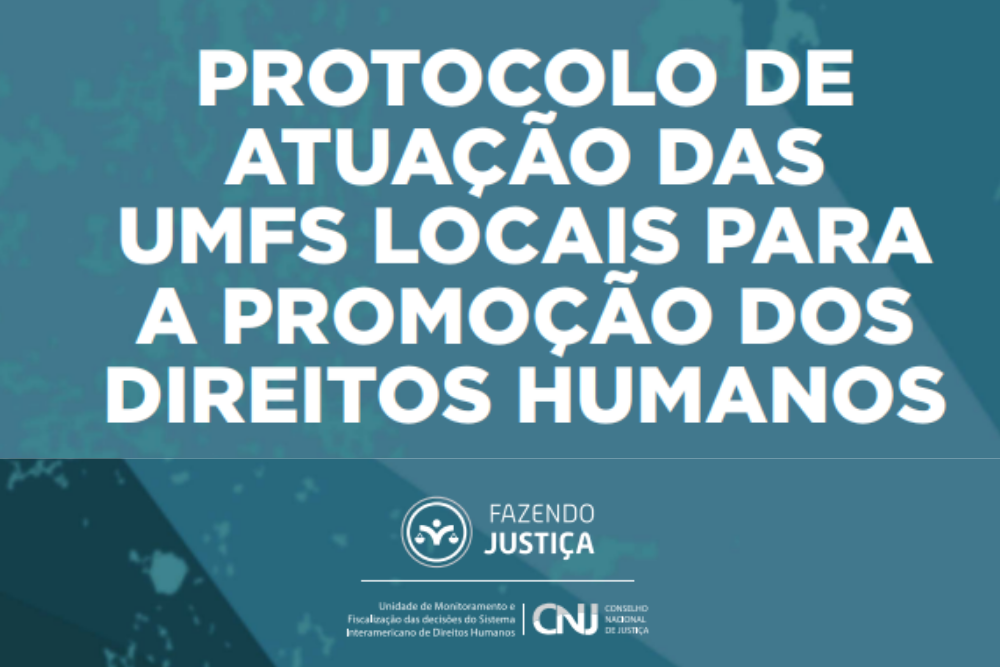 Arte fundo azul com texto: Protocolo de atuação das UMFS locais para a promoção dos Direitos Humanos 
