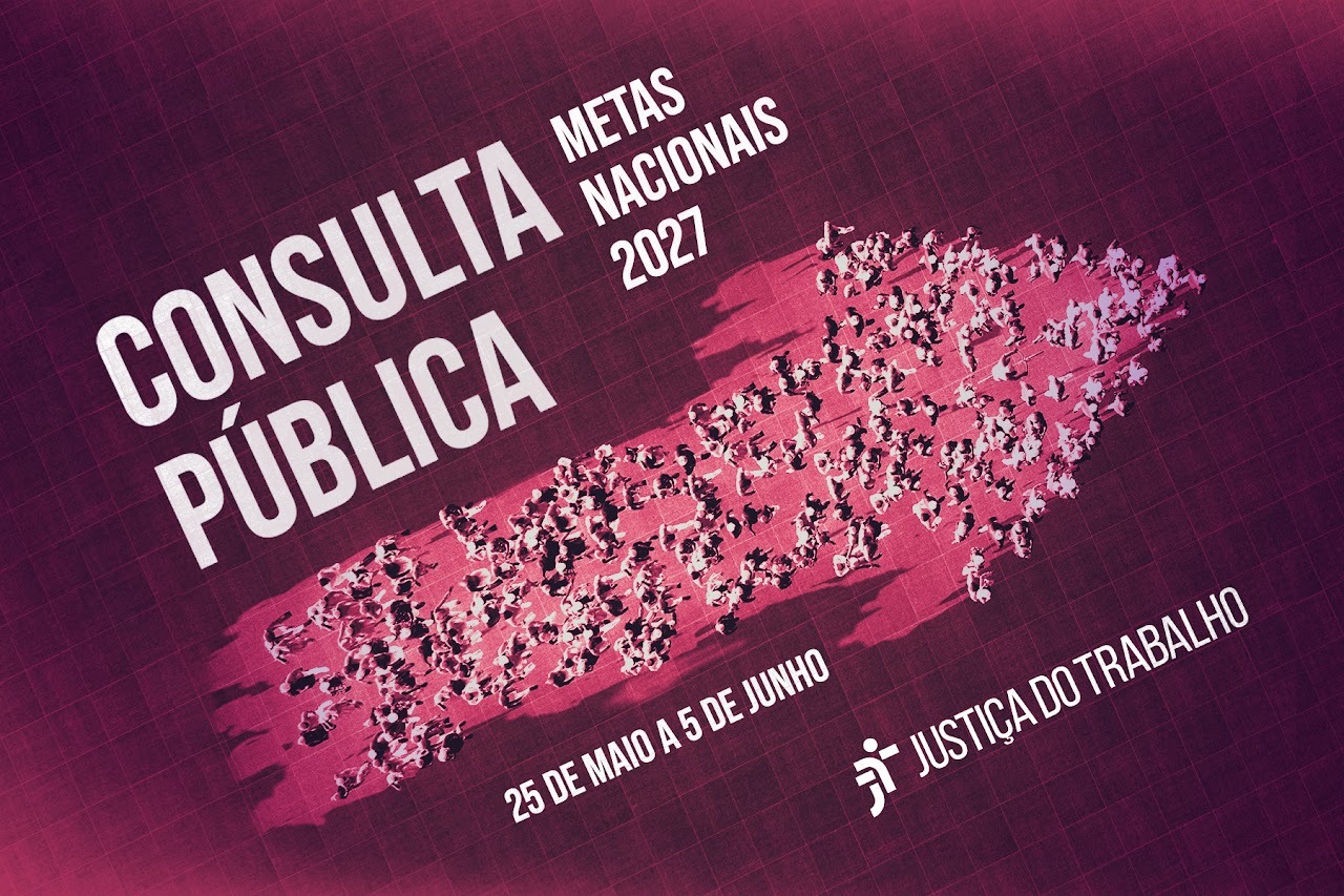 Arte sobre a consulta pública metas nacionais 2027, de 25 de maio a 5 de junho. imagem aérea de pessoas formando uma seta ascendente, com fundo vinho e área da seta em tom mais claro