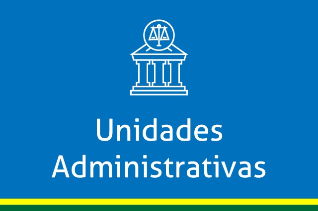 Ícone em linhas brancas de um tribunal com uma balança em um fundo azul